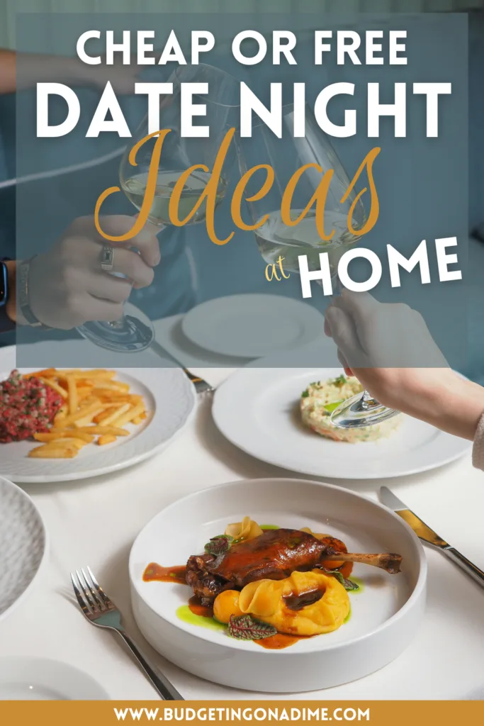 A romantic dinner setup featuring elegant dishes and wine, perfect for cheap date night ideas at home. Enjoy quality time with your partner while saving money in a cozy and intimate setting.
