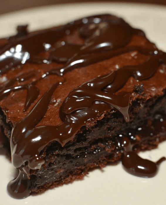 Close-up of a rich, fudgy chocolate cake drizzled with glossy melted chocolate, making it a luxurious choice for Valentine's Cake Ideas, perfect for chocolate lovers.