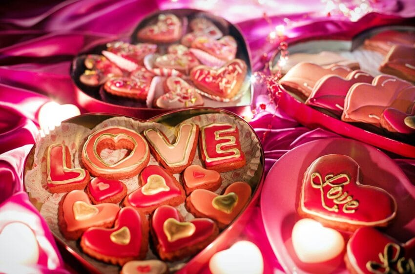 cookies on a heart shaped containers