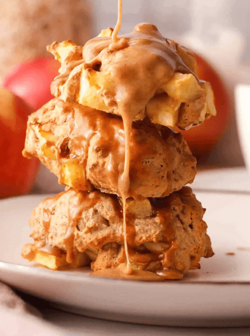 Stack of soft apple spice cookies drizzled with cinnamon glaze – a cozy and simple fall treat made with fresh apples.