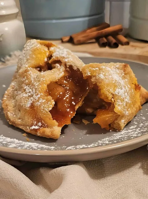 Warm baked apple dumpling with golden crust and gooey cinnamon filling, dusted with powdered sugar – a cozy simple fall treat and one of the best things to make with apples.