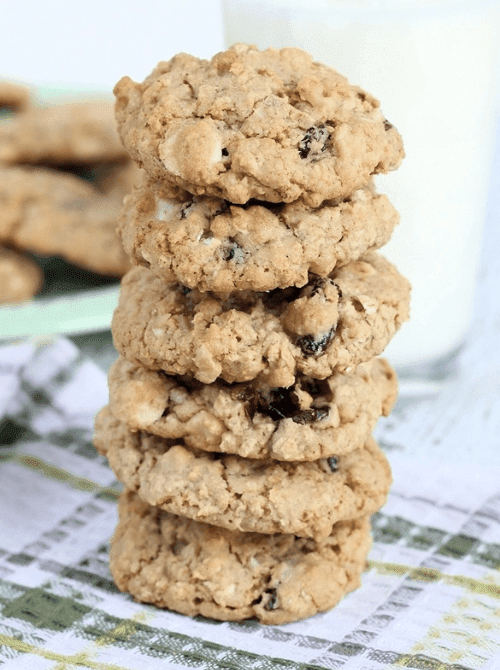 Stack of oatmeal pumpkin cookies with dried cranberries made using leftover pumpkin puree—an easy fall baking idea for what to make with leftover pumpkin puree.