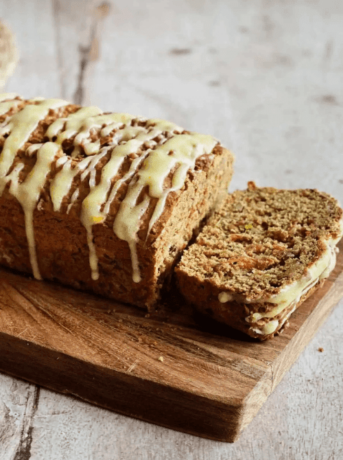 Homemade zucchini carrot apple bread with icing drizzle, a wholesome DIY Christmas gift and easy edible gift idea for the holiday season.