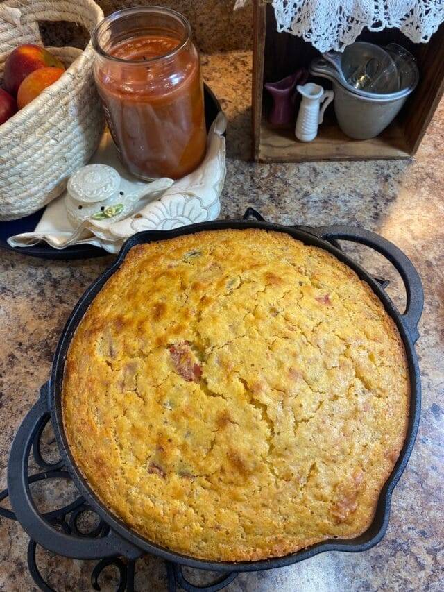 Jiffy Cornbread Casserole with Tomatoes and Okra