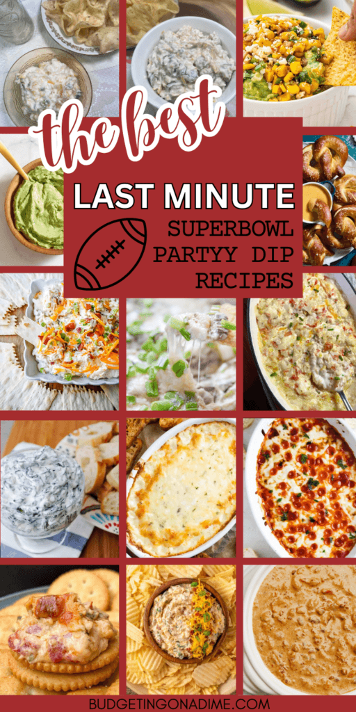 Collage of the best last minute Super Bowl party dip recipes, featuring creamy, cheesy, and crowd-pleasing dips for game day hosting.