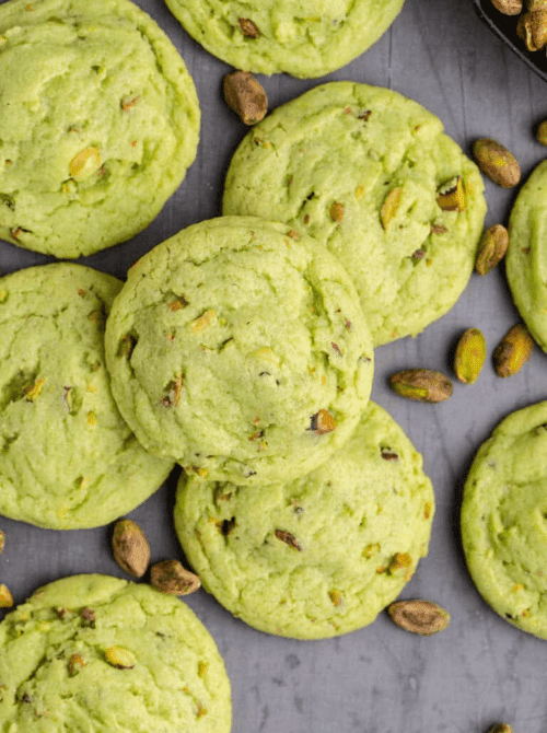 Soft pistachio cookies with chopped nuts baked to a light green hue, featured as part of elegant St. Patrick’s Day Dessert Ideas for a festive dessert spread. 🍀